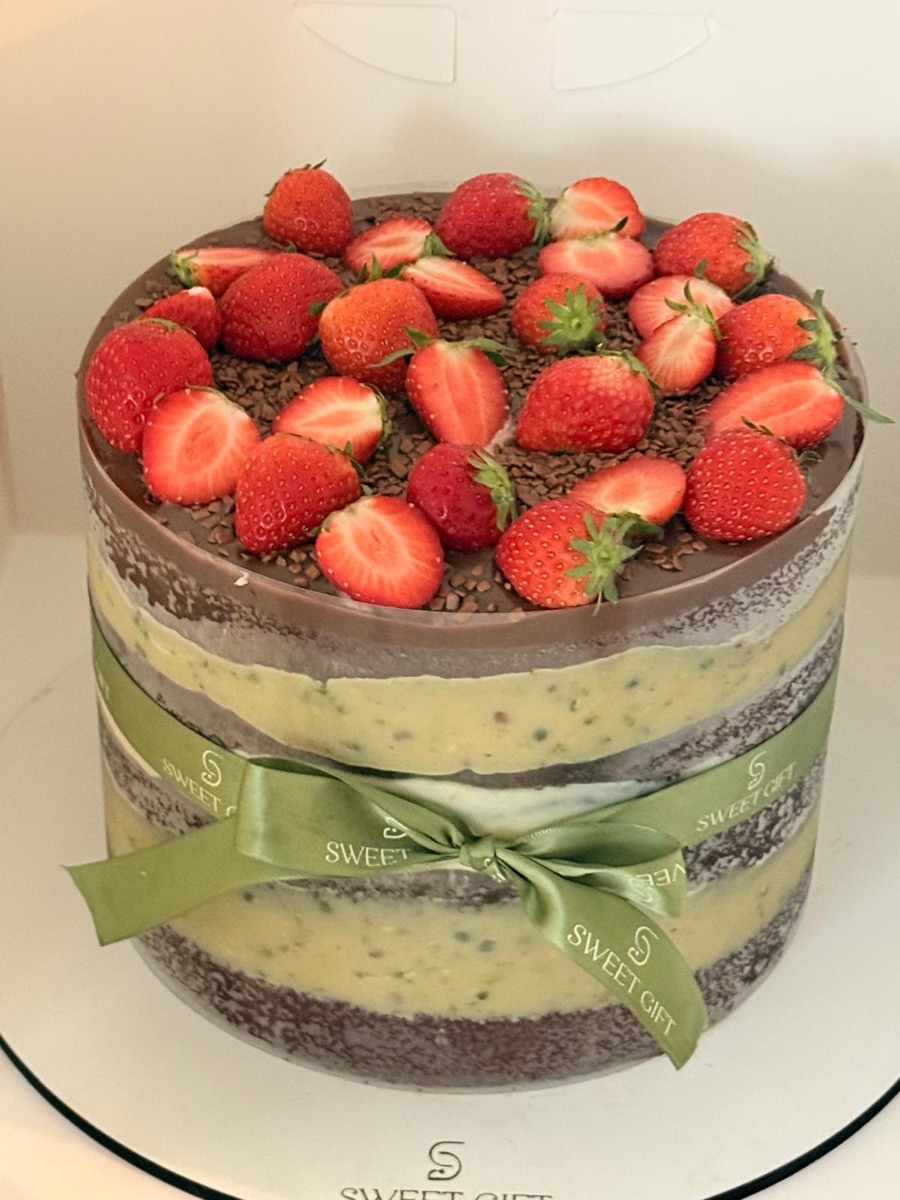 Custom cake with fresh strawberries